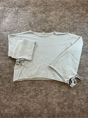 Light Blue Tie-Sleeve Ribbed Long Sleeve Top Size S